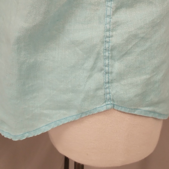 Cerulean Blue 100% Linen Shirt DKNY Lightweight Quality Button Down Long Sleeve - Picture 4 of 9